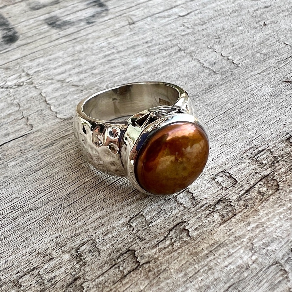 Silpada Sterling Silver and Bronze Coin Pearl Ring